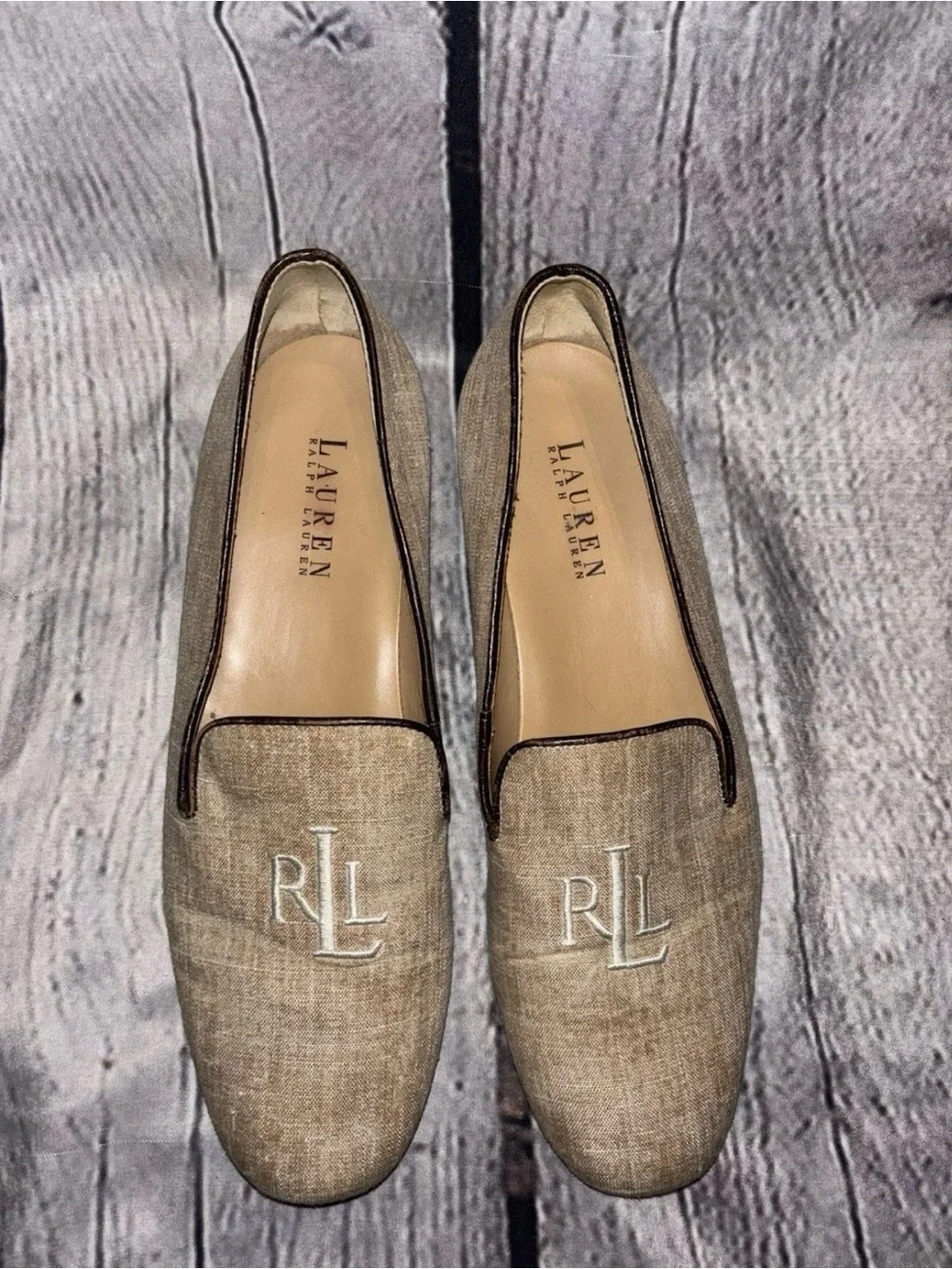 Lauren Ralph Lauren Tan Oxford Loafers Slipper Shoes Embroidered  Logo 8 1/2 B